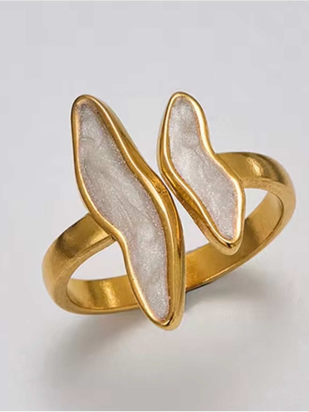 Gold Plated White Inlay Open Band Ring